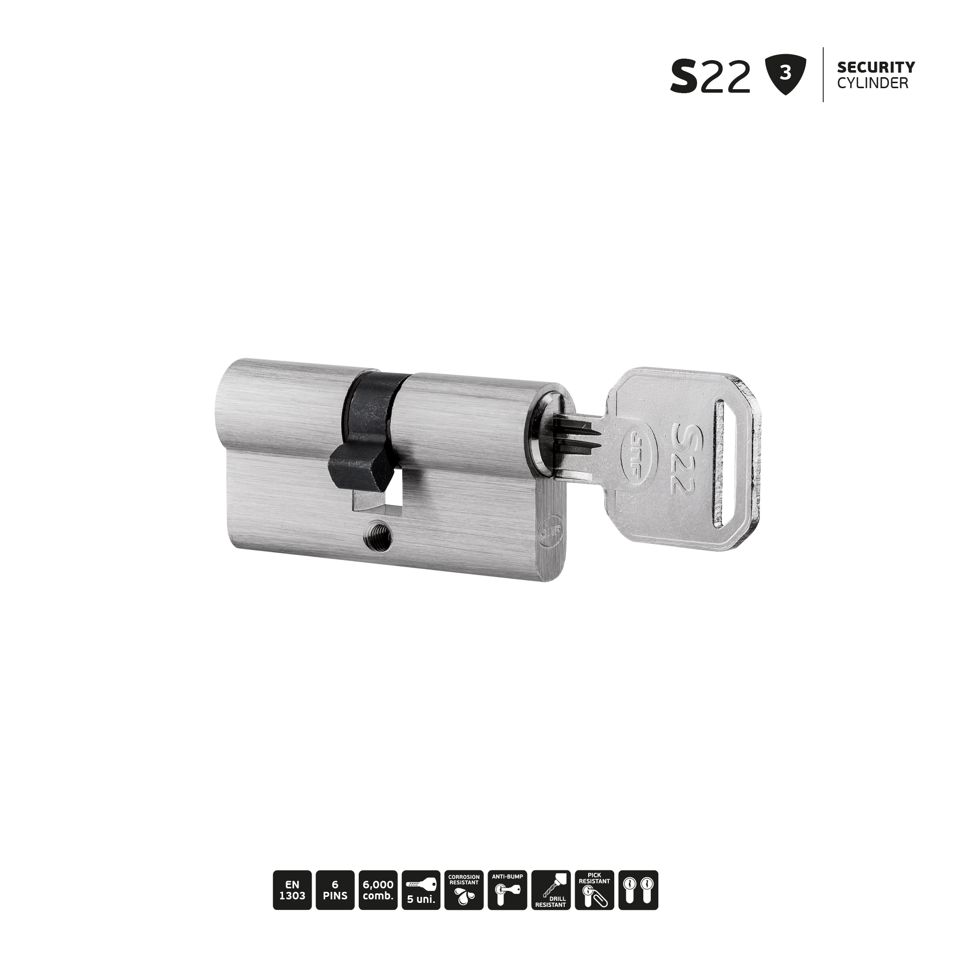Security cylinder IN.19.S22.90  Satin Nickel