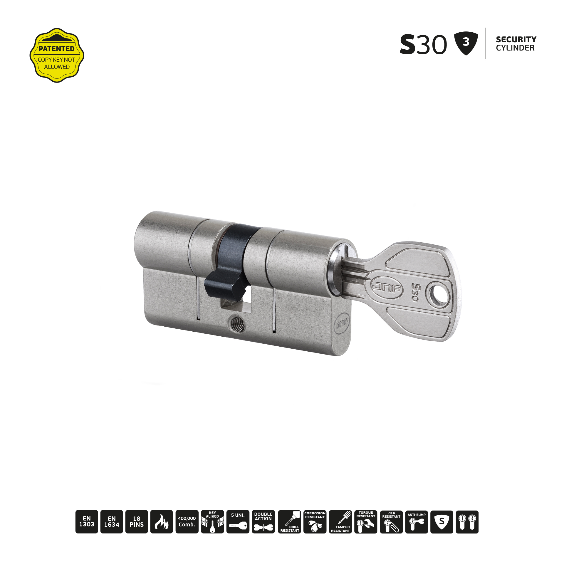Security cylinder IN.19.S30.70  Satin Nickel